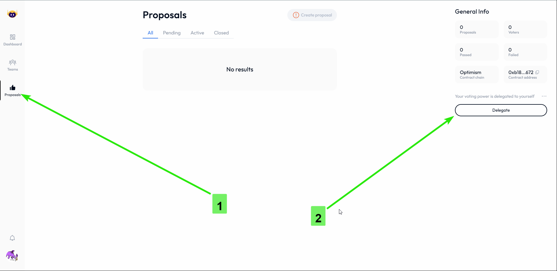 Click Proposals, then Delegate